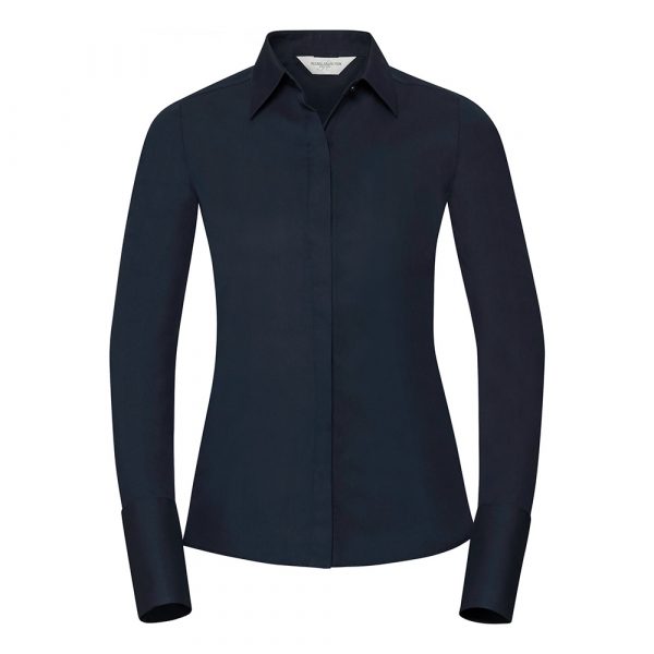 Chemise femme Russell stretch à manches longues bleu marine