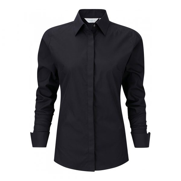 Chemise femme Russell stretch à manches longues noir