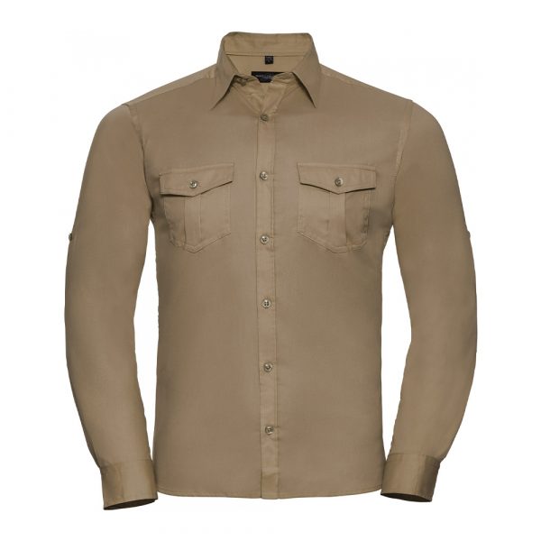 Chemise homme Russell à manches longues beige