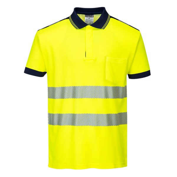 Polo haute visibilité manches courtes Portwest jaune bleu marine