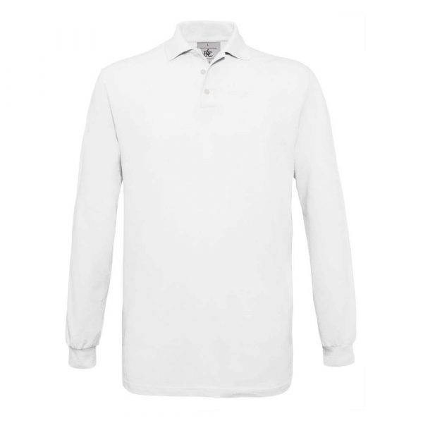 Polo piqué B&C Safran Manches Longues blanc