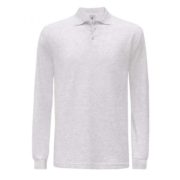 Polo piqué B&C Safran Manches Longues gris