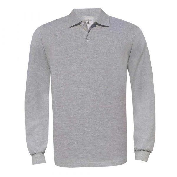 Polo piqué B&C Safran Manches Longues gris chiné