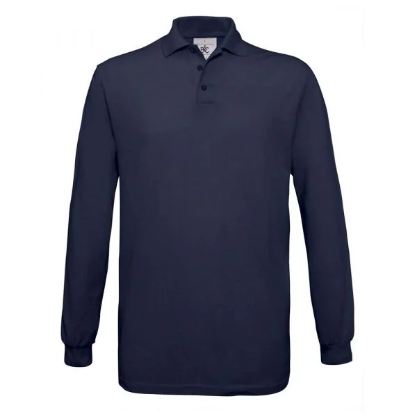 Polo piqué B&C Safran Manches Longues marine