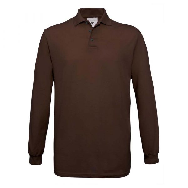 Polo piqué B&C Safran Manches Longues marron