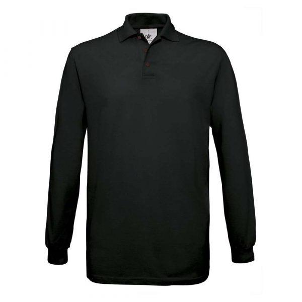 Polo piqué B&C Safran Manches Longues noir