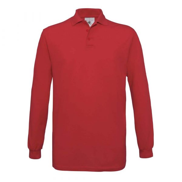 Polo piqué B&C Safran Manches Longues rouge