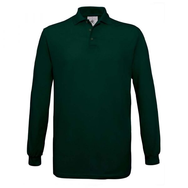 Polo piqué B&C Safran Manches Longues vert bouteille