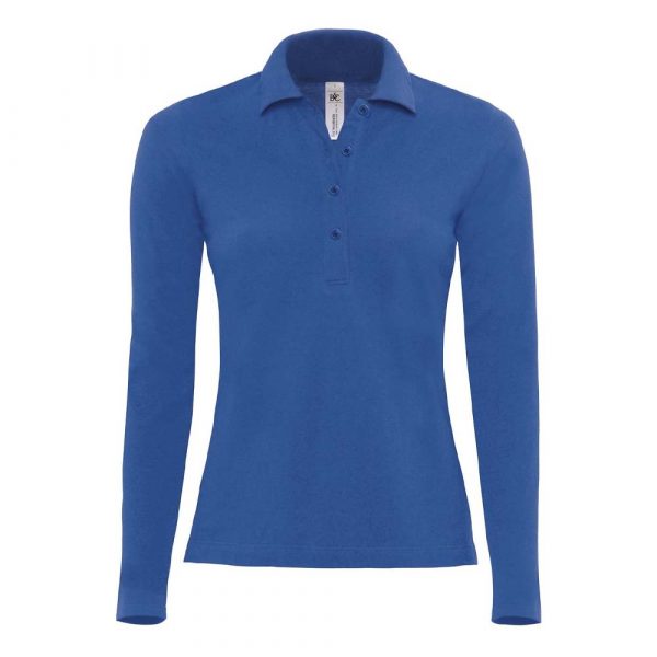 Polo piqué femme B&C Safran Manches longues bleu roi