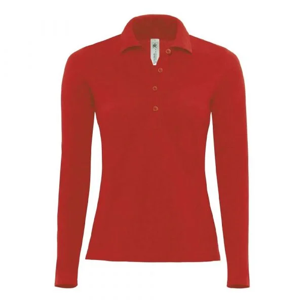 Polo piqué femme B&C Safran Manches longues rouge