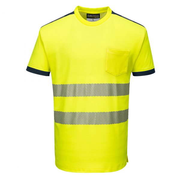 T-shirt manches courtes haute visibilité Portwest jaune bleu marine