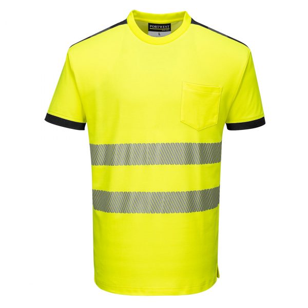 T-shirt manches courtes haute visibilité Portwest jaune noir