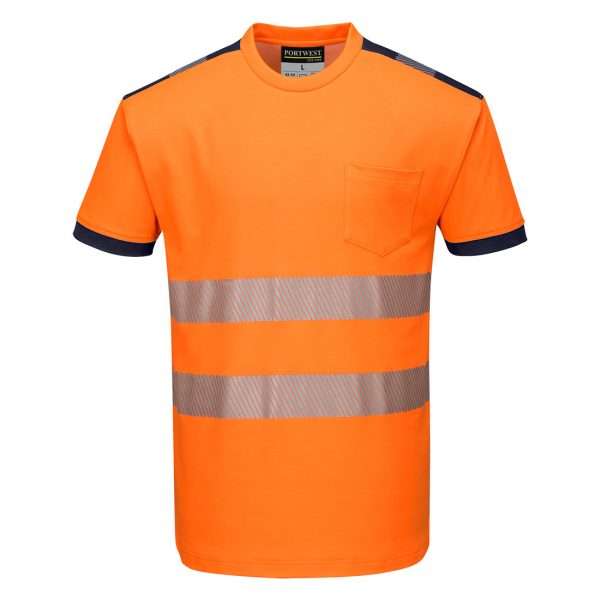 T-shirt manches courtes haute visibilité Portwest orange bleu marine