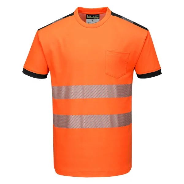 T-shirt manches courtes haute visibilité Portwest orange noir