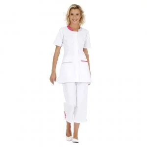 Tunique Femme Hasson Lalie à manches courtes Blanc-gris-framboise