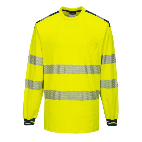 T-shirt manches longues haute visibilité Portwest jaune bleu marine