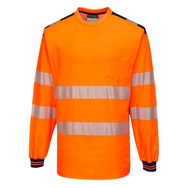 T-shirt manches longues haute visibilité Portwest orange bleu marine