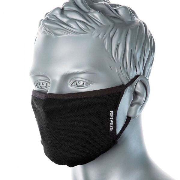 Masque facial en tissu antimicrobien 3 plis Noir