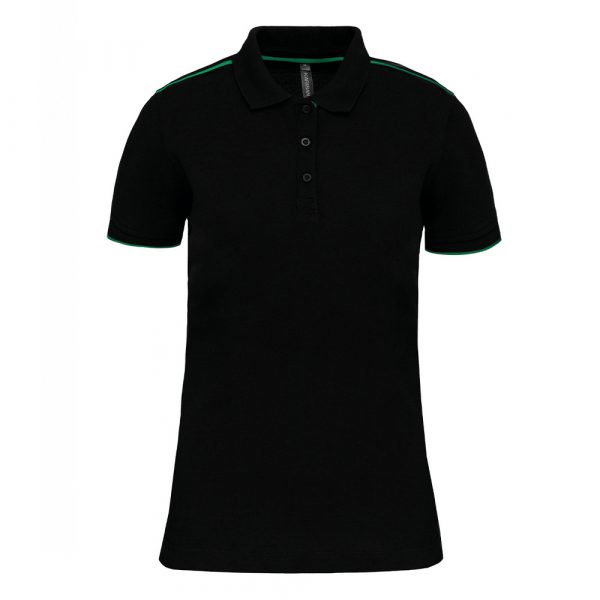 Polo DayToDay contrasté manches courtes femme black kelly green