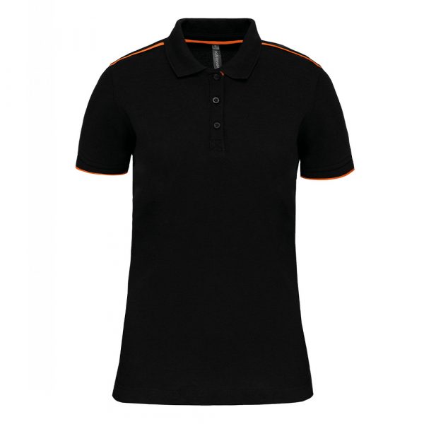 Polo DayToDay contrasté manches courtes femme black orange