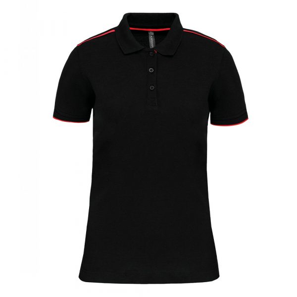 Polo DayToDay contrasté manches courtes femme black red