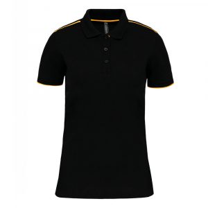 Polo DayToDay contrasté manches courtes femme black yellow