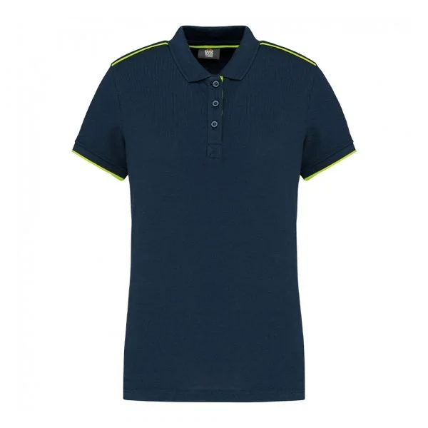 Polo DayToDay contrasté manches courtes femme navy fluorescent yellow