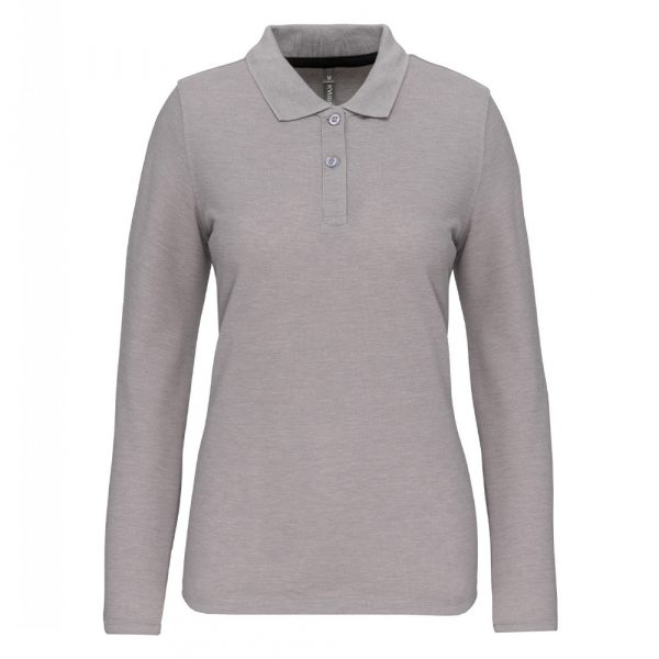 Polo manches longues femme gris oxford