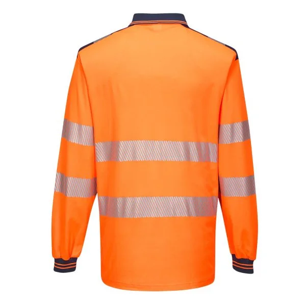 Polo haute visibilité manches longues Portwest orange bleu marine