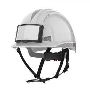 Casque JSP EVOLite® porte-badge, jugulaire 4 points, CR2 gris, ventilé, crémaillère 1