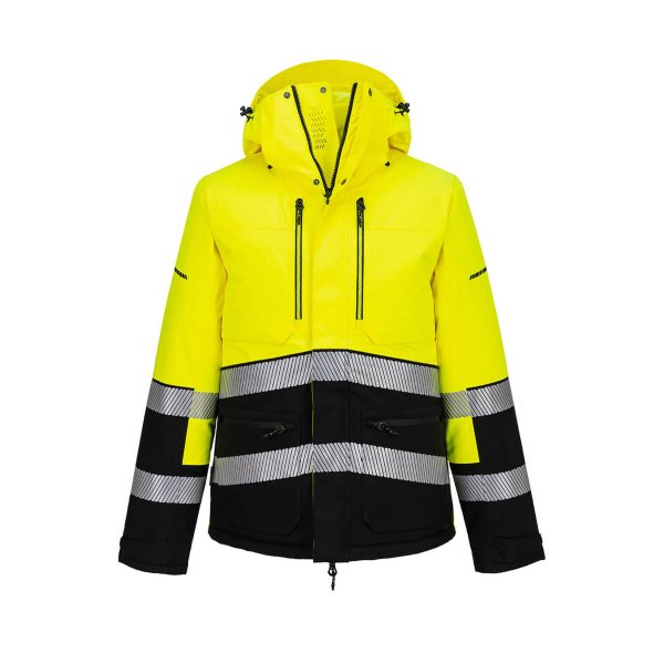 Parka HV EV4 Portwest SHERPA jaune-noir de face