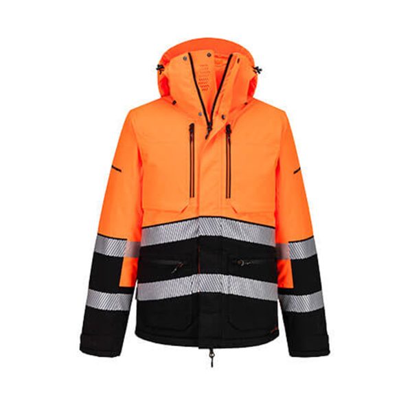 Parka HV EV4 Portwest SHERPA orange-noir de face