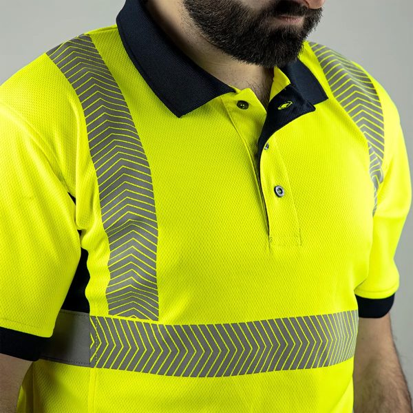 Polo-de-travail-haute-visibilité-LMA-VISION-PREVOYANCE-respirant-anti-UV-personnalisable-jaune-zoom-matière