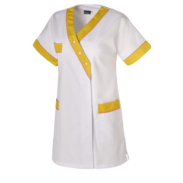 Tunique-de-travail-femme-manches-courtes-Molinel-Byzance-Blanc-jaune Tunique-de-travail-femme-manches-courtes-Molinel-Byzance-Blanc-jaune